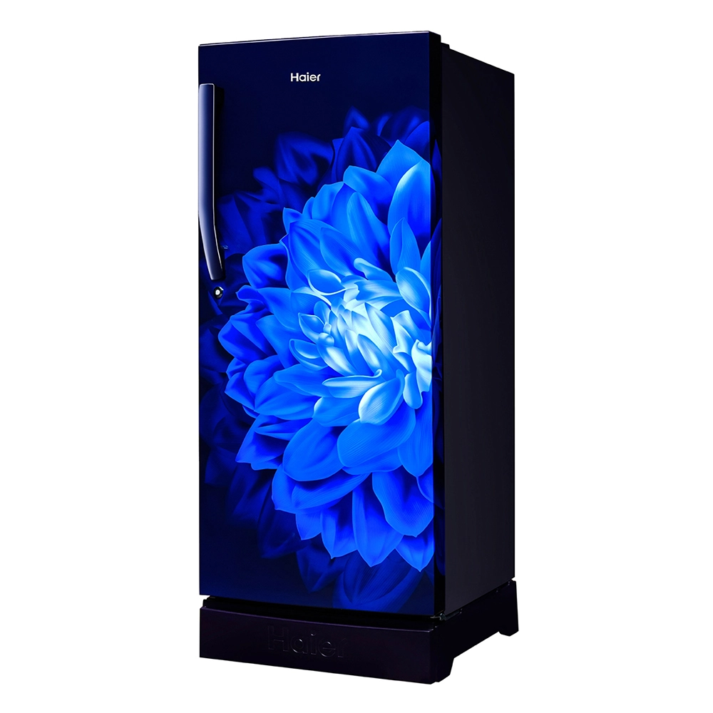 Haier 215L 5 Star Inverter Technology Direct Cool Single Door Refrigerator with Toughened Glass Shelf Base Drawer comes in Glossy Marine Dahelia Finish HRD-2355PMD-P